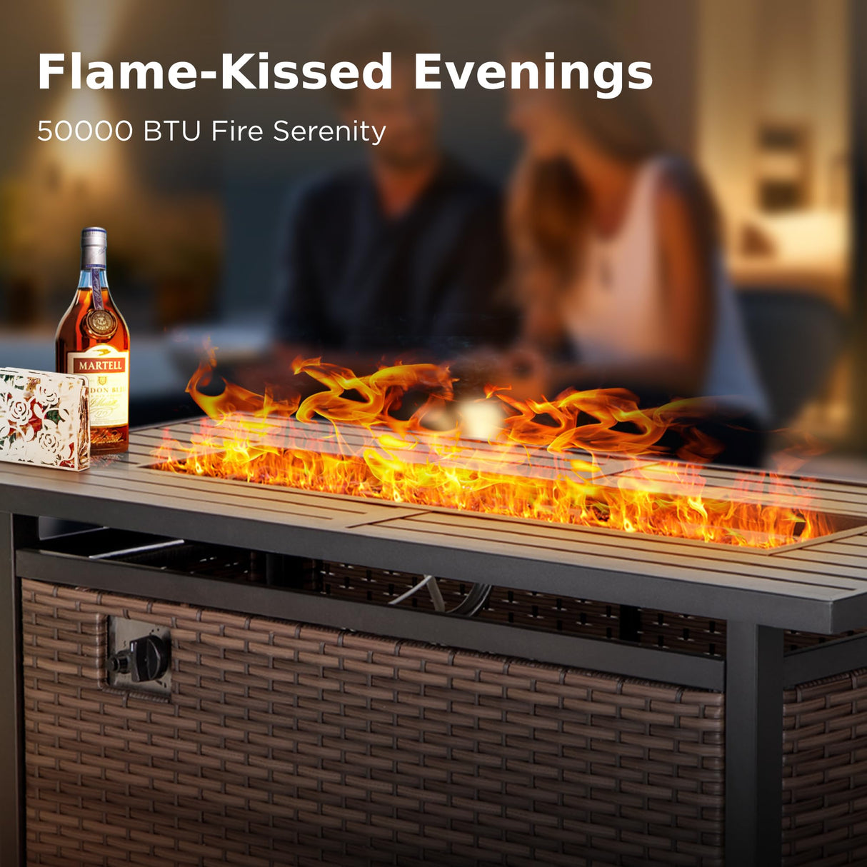 PHI VILLA 11-Piece Outdoor Wicker Furniture Set with 56" Gas Fire Pit Table Half-Moon Curved Patio Conversation Waterproof Rattan Circle Sofa, Blue PHI VILLA