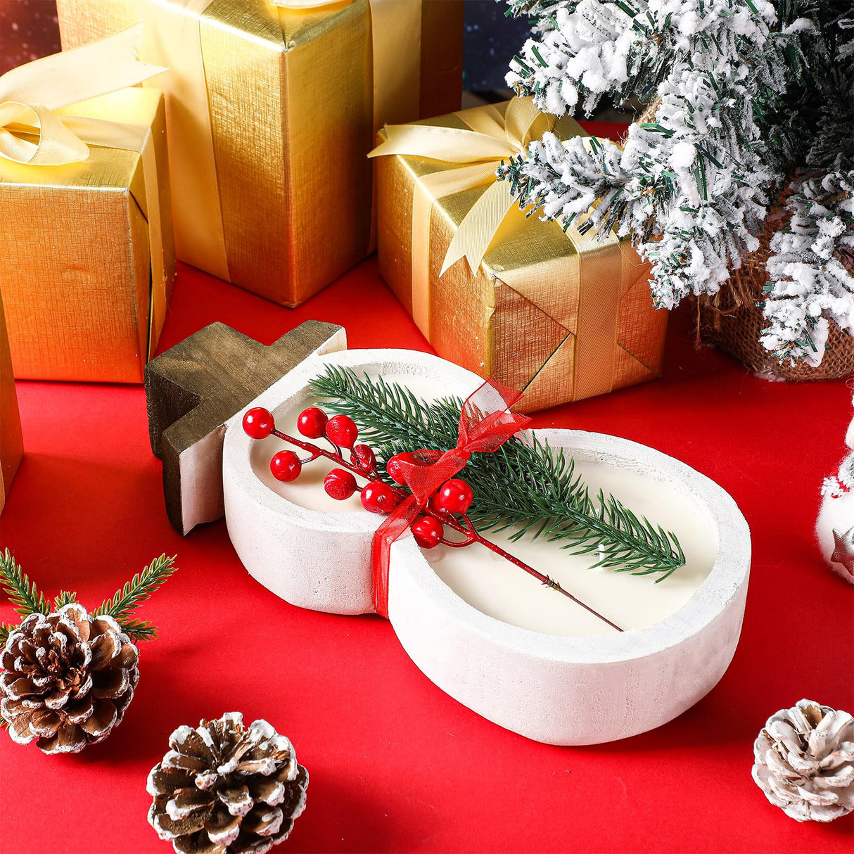 Conelist Wooden Dough Bowl Candles Christmas Candle Gifts Wooden Bowl Candle Farmhouse Bowl Candles for Wedding Birthday Christmas Gift Table Centerpiece Decor (Snowman, White) Conelist