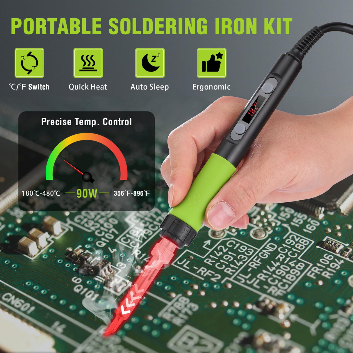 WORKPRO Soldering Iron Kit, 90W Soldering Gun with Digital Display and Iron Tips, 11-in-1 Adjustable Temperature Welding Kit for Electronic Repair, DIY Enthusiasts and Jewelry Makers (110V US Plug) WORKPRO