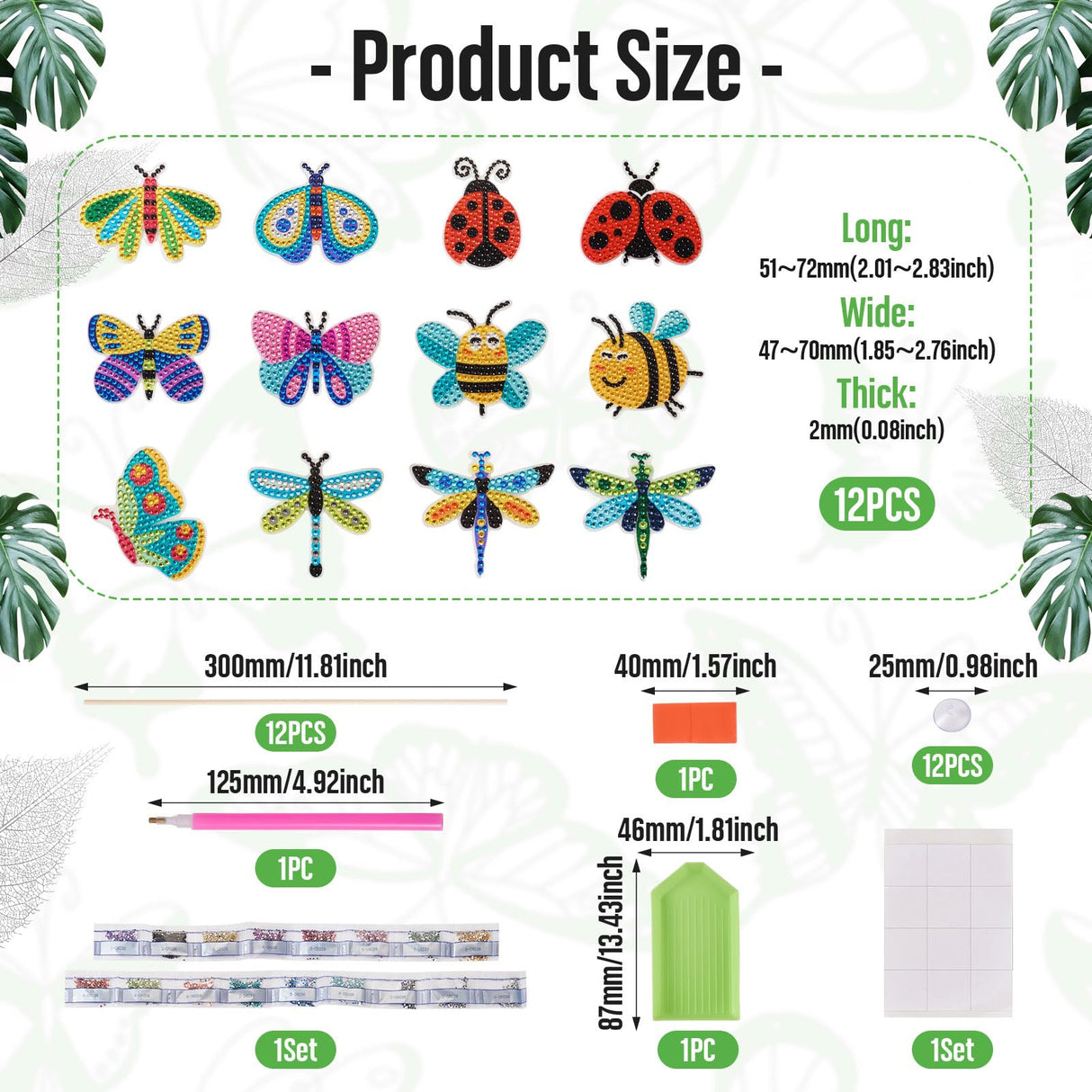 Boutigem 12Pcs Insect Diamond Art Painting Kit for Garden Decor 5D Butterfly Dragonfly Ladybug Bee Diamond Painting Stakes Supplies for Adult Beginner Party Home Ornament Boutigem
