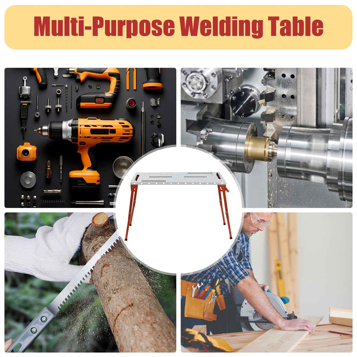 PIAOCAIYIN 46 X 18inch Welding Table, 1000lbs Portable Workbench Table Top with Casters, Steel Adjustable Height Folding Work Bench for Drill Press, Sheet Metal Machine, Miter Saw PIAOCAIYIN