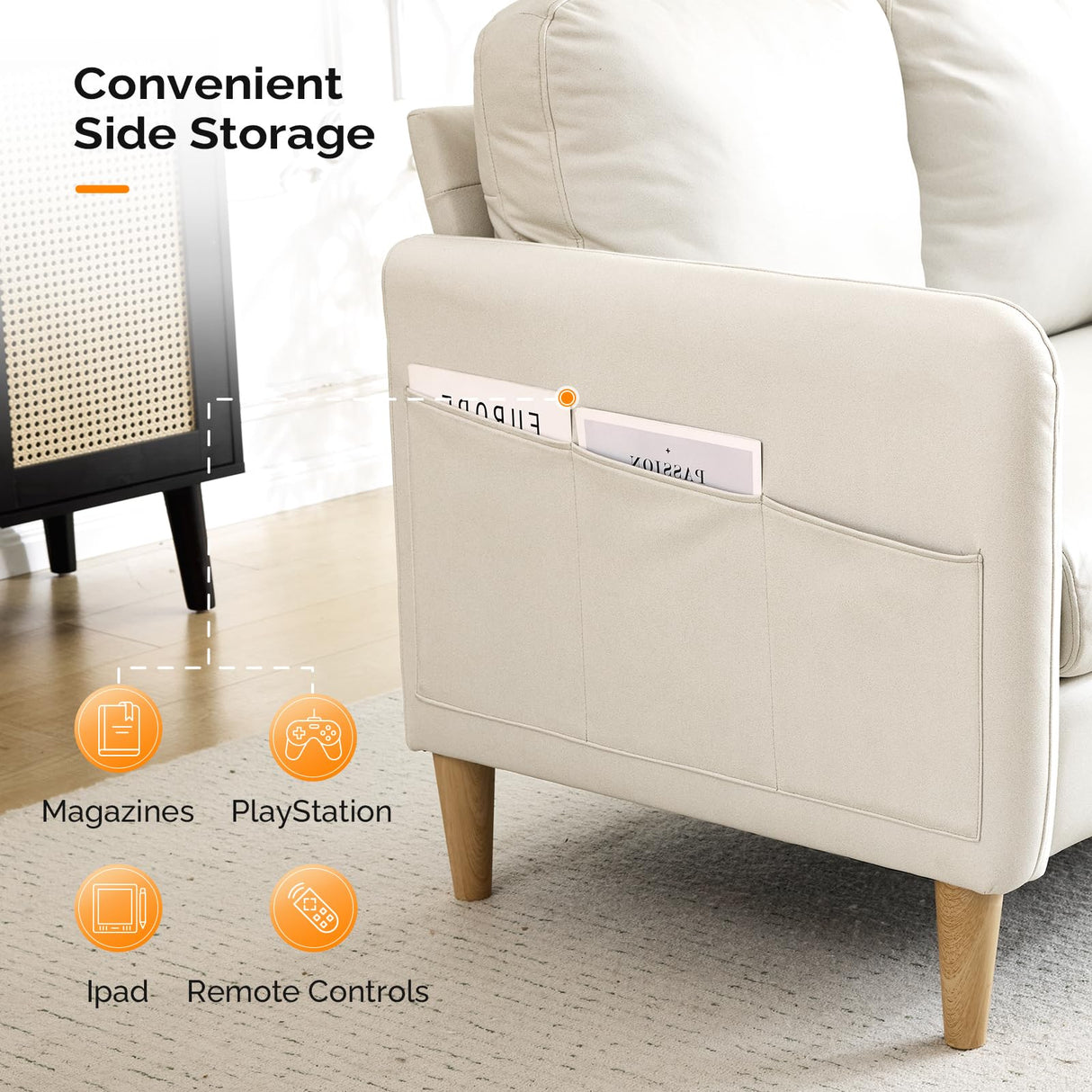 VINGLI 47" Small Couch, Beige Loveseat Mini Couch Mid Century Modern Decor Love Seat for Small Spaces Living Room, Bedroom, Play Room VINGLI