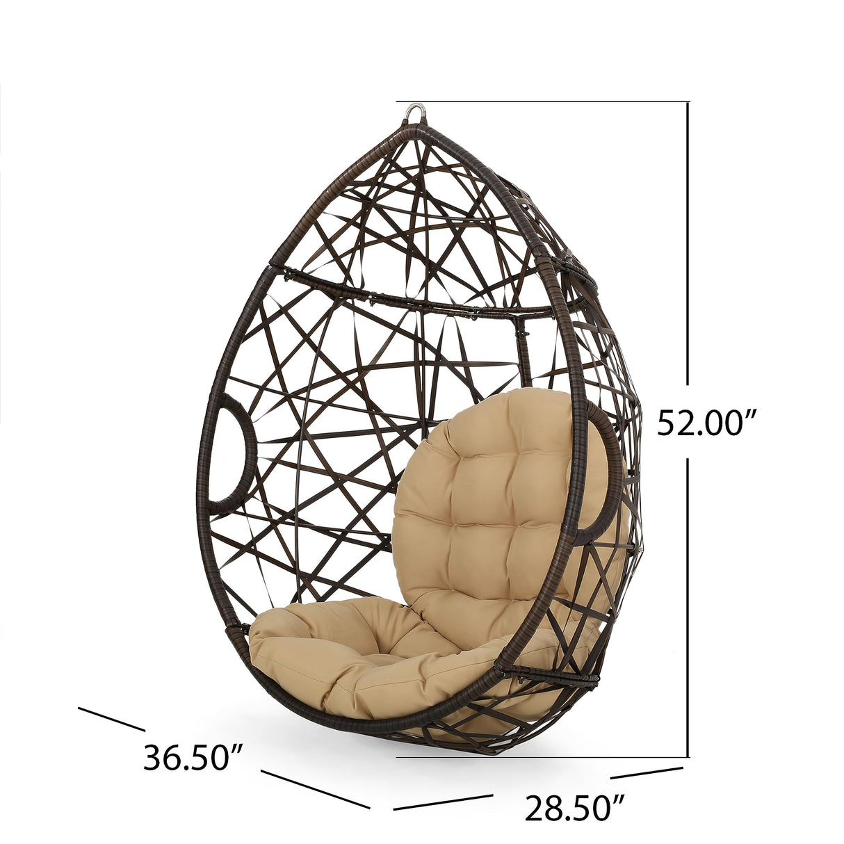 Christopher Knight Home Isaiah Indoor/Outdoor Wicker Tear Drop Hanging Chair (Stand Not Included), Multi-Brown and Tan Christopher Knight Home