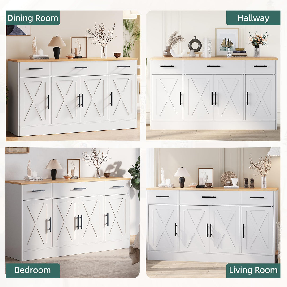 Shintenchi Buffet Cabinet with Storage,53.4" Large Kitchen Storage Cabinet with 3 Drawers and 4 Doors,Wood Farmhouse Buffet Sideboard with Adjustable Shelf for Kitchen Living Room Shintenchi