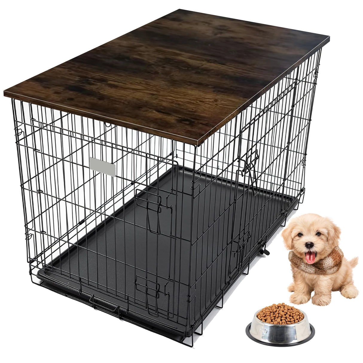 Skywin Dog Crate Topper Wood (Rustic) - 42 x 28 Inches Dog Crate Table Topper, Premium Dog Kennel Topper, Functional Pet Crate Furniture Table Dog Crate Accessories (Does NOT Include Dog Crate) Skywin