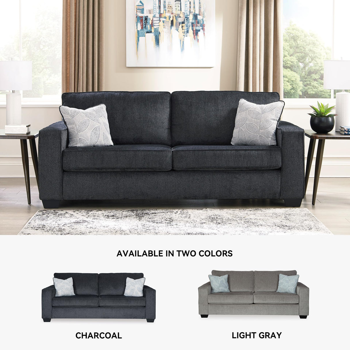 Signature Design by Ashley Altari Modern Queen Sofa Sleeper with 2 Accent Pillows, Dark Gray Signature Design by Ashley