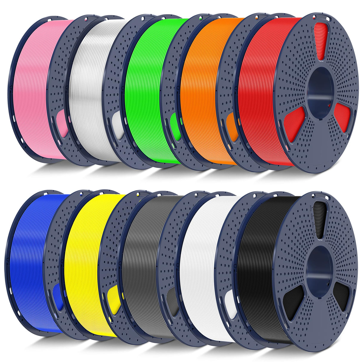 SUNLU PETG Filament 1.75mm 10KG Bundle, Individually Vacuum-Sealed, 3D Printer Filament 10kg, 1kg per Spool, 10 Pack, 10 Colors, Black+White+Grey+Blue+Red+Green+Orange+Yellow+Pink+Transparent SUNLU