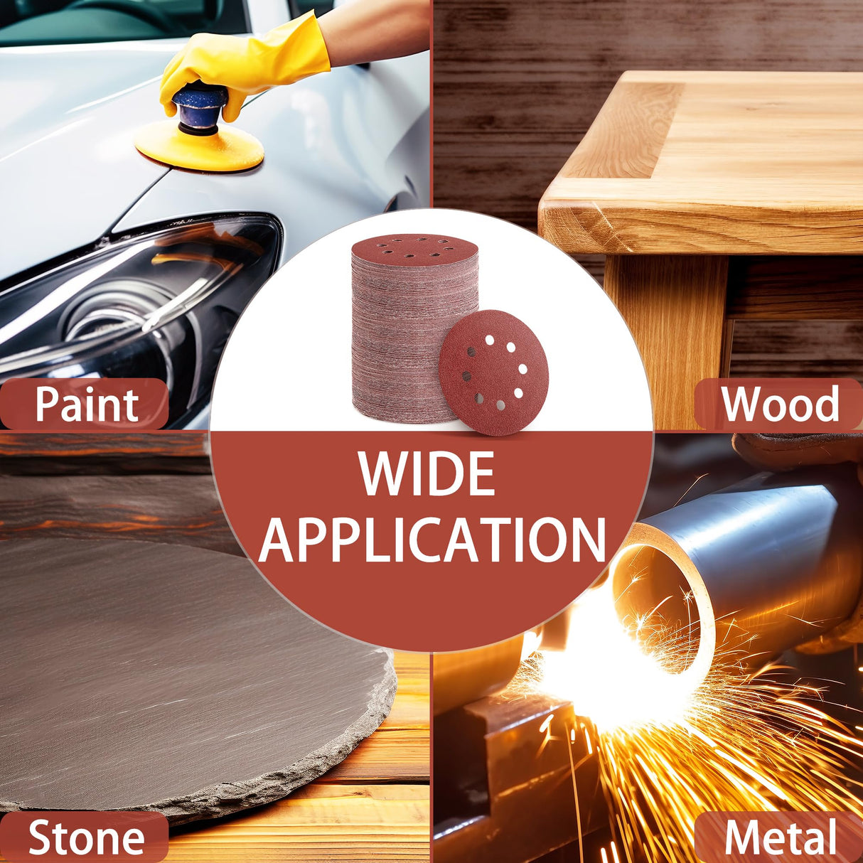 YEHBS 150pcs Sanding Discs Set, 5-Inch 8-Hole Sandpaper, Including 60,80,100,120,150,180,240,320,400,600 Grit for Woodworking or Automotive YEHBS