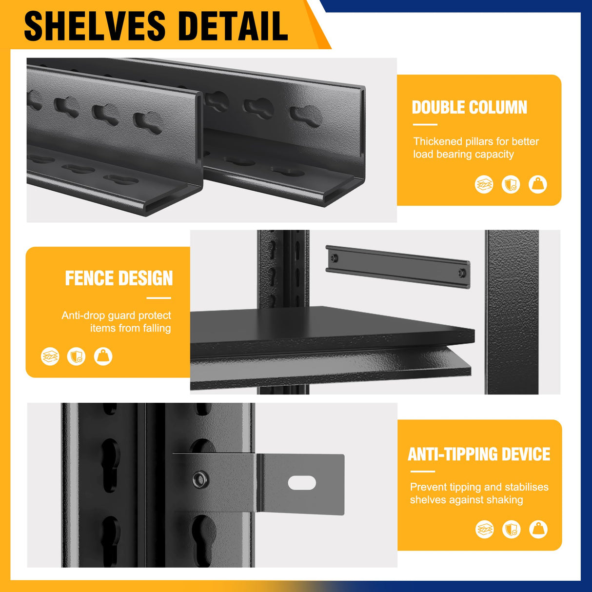 72''H Garage Shelving Heavy Duty Storage Shelves, 5 Tier Adjustable Metal Storage Rack, industrial storage shelves, Steel Shelving, garage shelving units and storage, (23.6"D x 47.3"W x 72"H) SFTORMAS