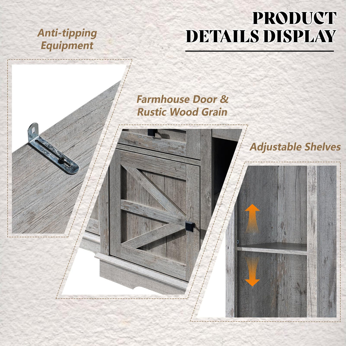 AMERLIFE 98" Farmhouse Entertainment Center Wall Unit with Bookshelves, Wine Cabinet, Fits 78" TVs, Large TV Stand with Power Outlets & Barn Door, Rustic Media Console for Living Room, Gray AMERLIFE