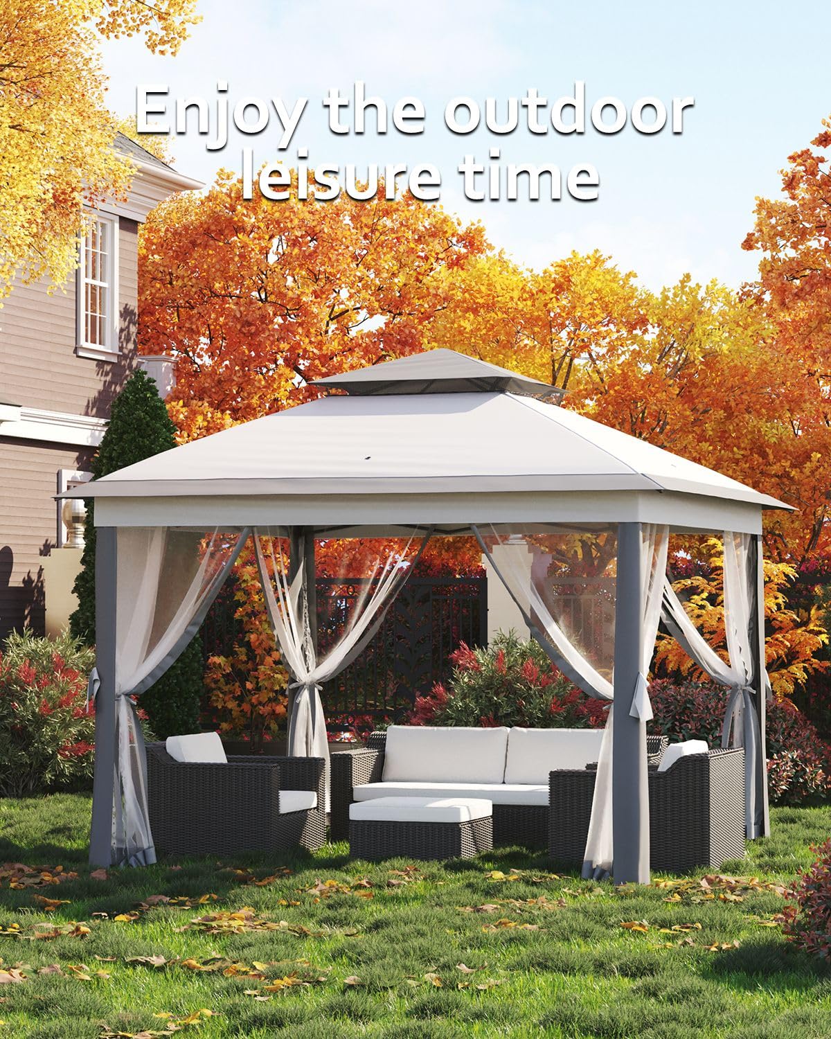 Garveelife 11x11 Pop Up Canopy Tent with Mosquito Netting, Outdoor Canopy Shelter Easy Setup, Water & UV Resistant - Gray Garveelife