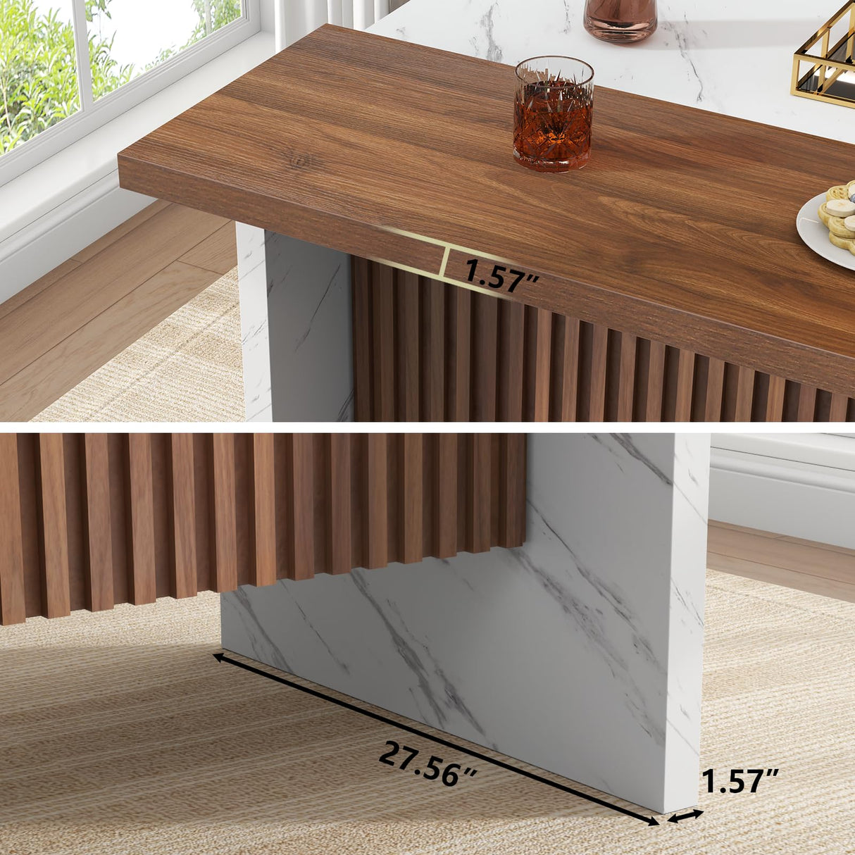 Gyfimoie 63" Large Imitation Marble Bar Table,Island Table with LED Lights,Mordern Marble Stripes Dining Table with Grille Design for Home Kitchen, Living Room, Balcony, Basement(White) Gyfimoie