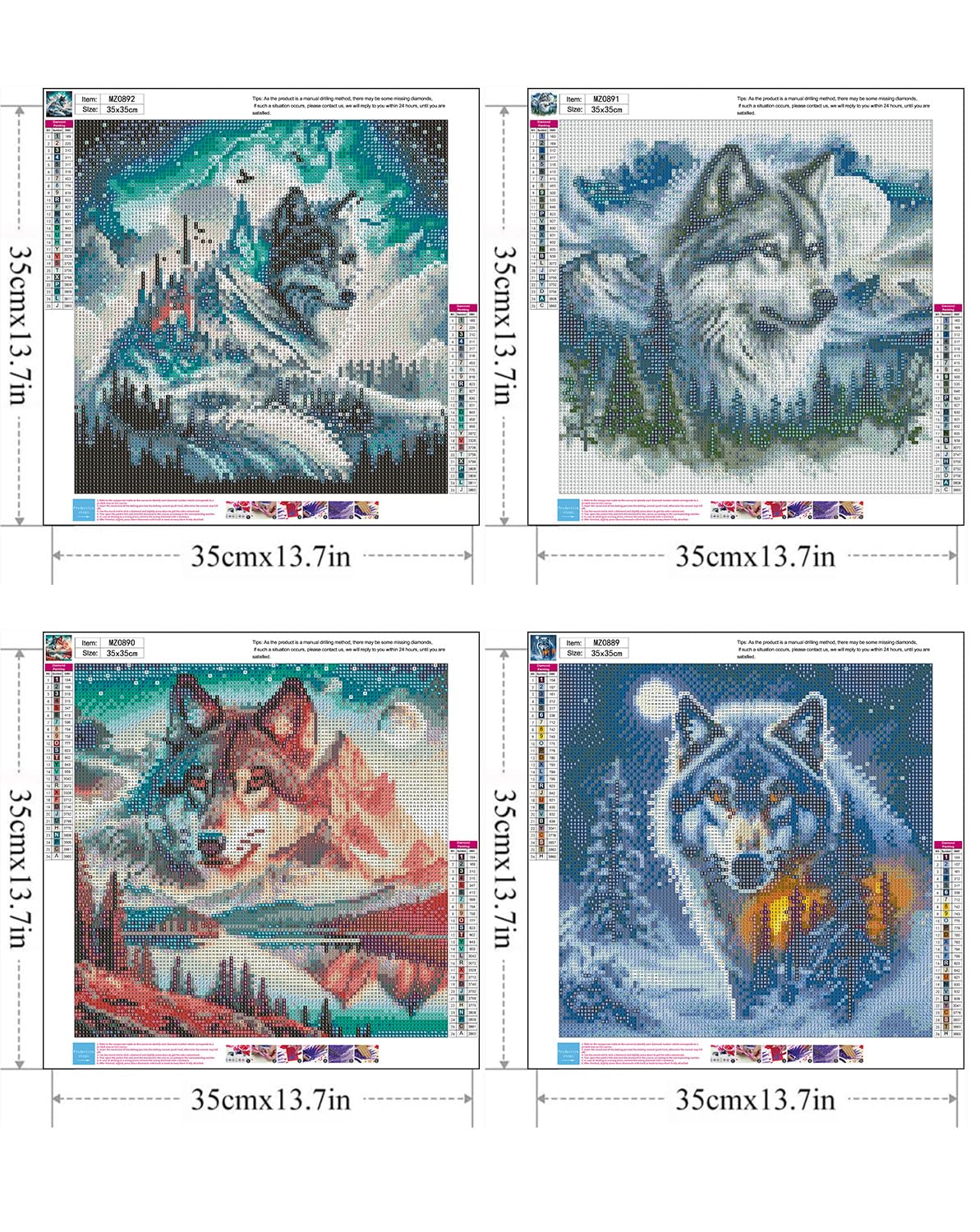 Axquilon 4 Pack Diamond Art Kits for Adults - Wolf Diamond Painting Kits for Adults, 5D Round Full Drill Gem Art, Paint by Diamonds Pictures DIY Crafts Kits 14x14 inch Axquilon