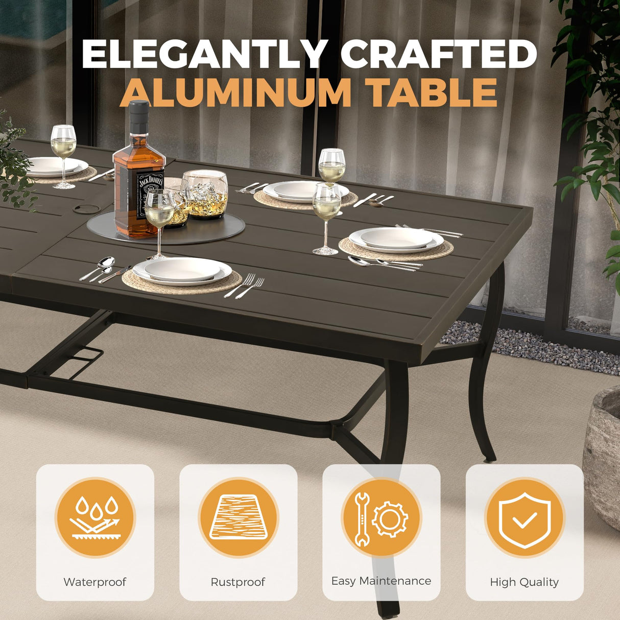 HAPPATIO Aluminum 9 Piece Patio Dining Set - Aluminum Outdoor Dining Set for 8, Patio Dining Table and Chairs Set, Patio Furniture with Table and Chairs (Black) HAPPATIO