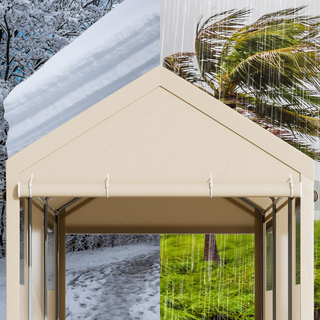 Walsunny Carport, 12x20 ft Heavy Duty Carport Canopy with Roll-up Windows, Portable Garage with Removable Sidewalls & Doors, Car Canopy with All-Season Tarp for Car, Truck, Boat Walsunny