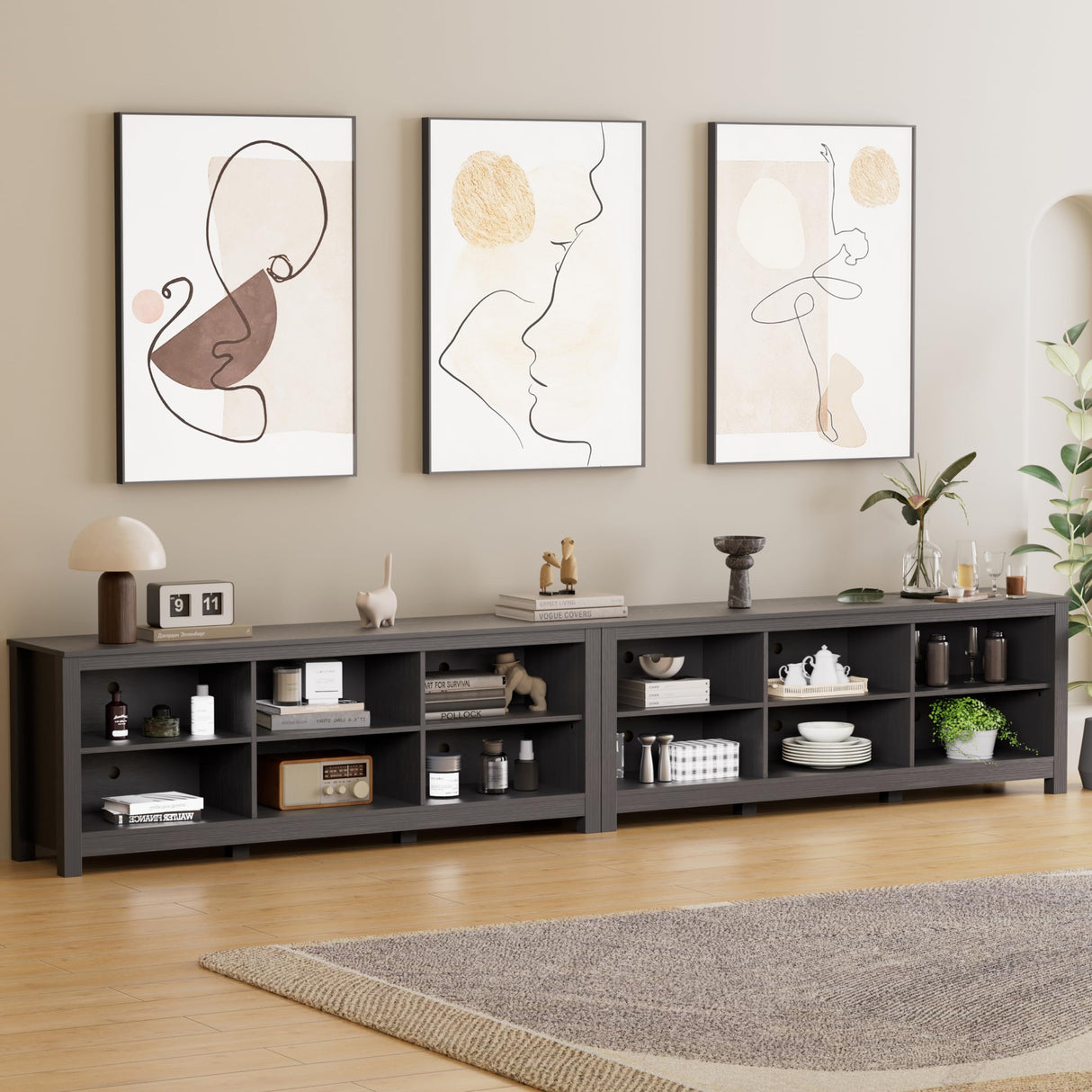 BVIUNTWO TV Stand for 110 Inch TV, Black Entertainment Center for 90+ inch TV Console Table with 12 Cubby Storage, Classic Television Stands for Living Room,Bedroom BVIUNTWO