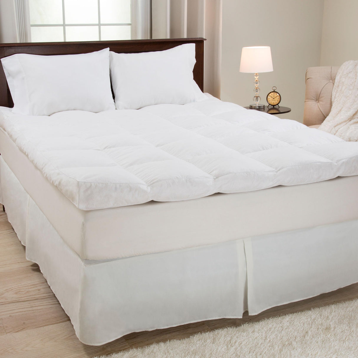 Lavish Home Down Mattress Topper - Queen 4-Inch Duck and Goose Feather Bed with Cotton Mattress Topper Cover - Plush Pillow Top for Cushion and Support (White) Lavish Home