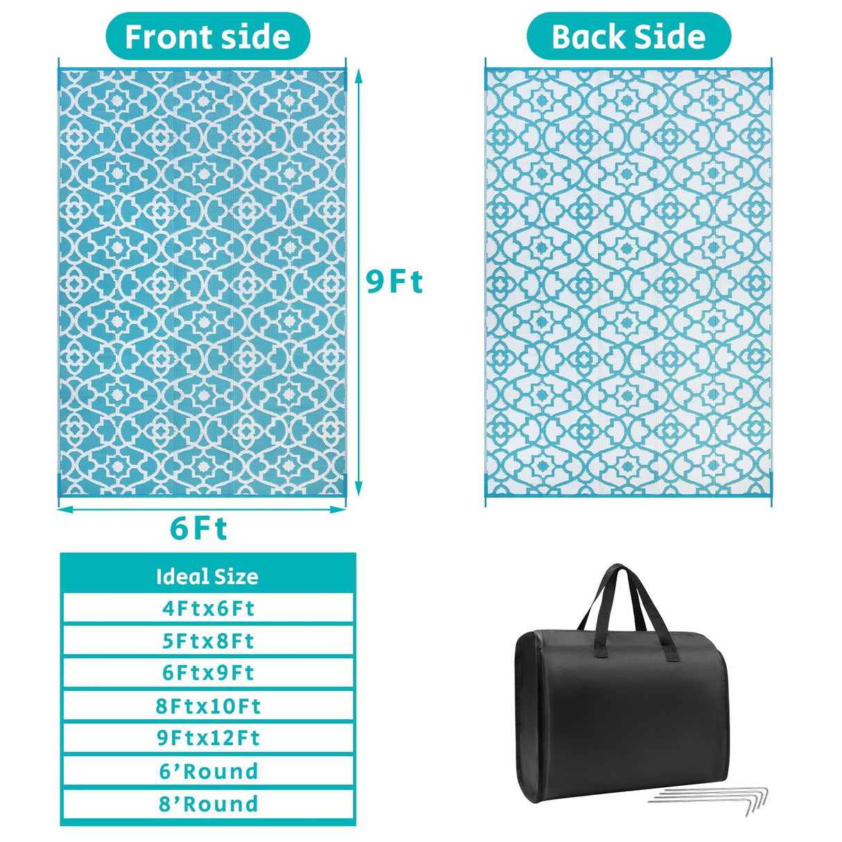 HEBE Outdoor Rug Waterproof 6x9, Plastic Straw Rug Camping Rug, Reversible Outdoor Patio Rugs RV Mat Clearance, Indoor Outside Floor Carpet for Porch,Deck,Camper,Balcony,Backyard HEBE