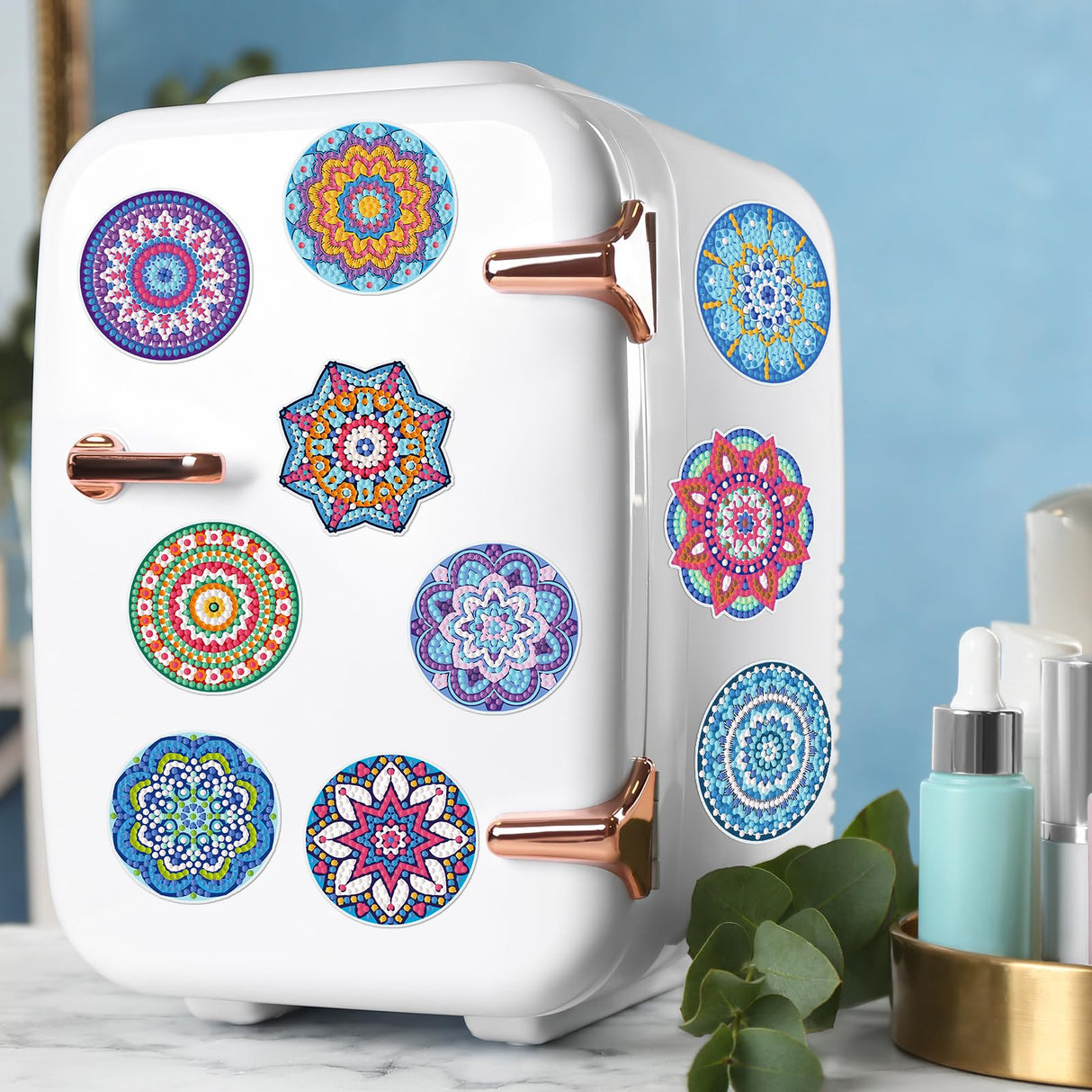 Saillong 36 Pcs Mandala Diamond Painting Sticker 5d DIY Diamond Sticker Mandala Painting Creative Decals Resin Rhinestone Gem Art Kits for Refrigerator Boho Home Crafts Adults Gift Decor Saillong