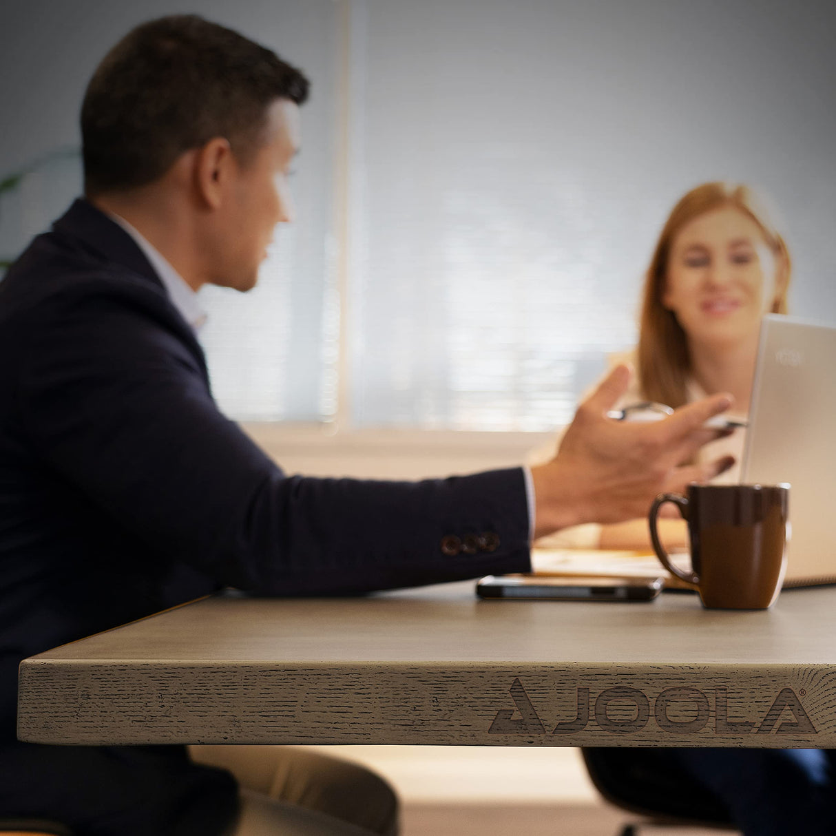 JOOLA Berkshire Outdoor Table Tennis Table - Multi Use Conference Table Dining Table - Concrete Oak Wood Look Includes Steel Outdoor Ping Pong Net Set & Frame - Hybrid Indoor Outdoor Ping Pong Table JOOLA