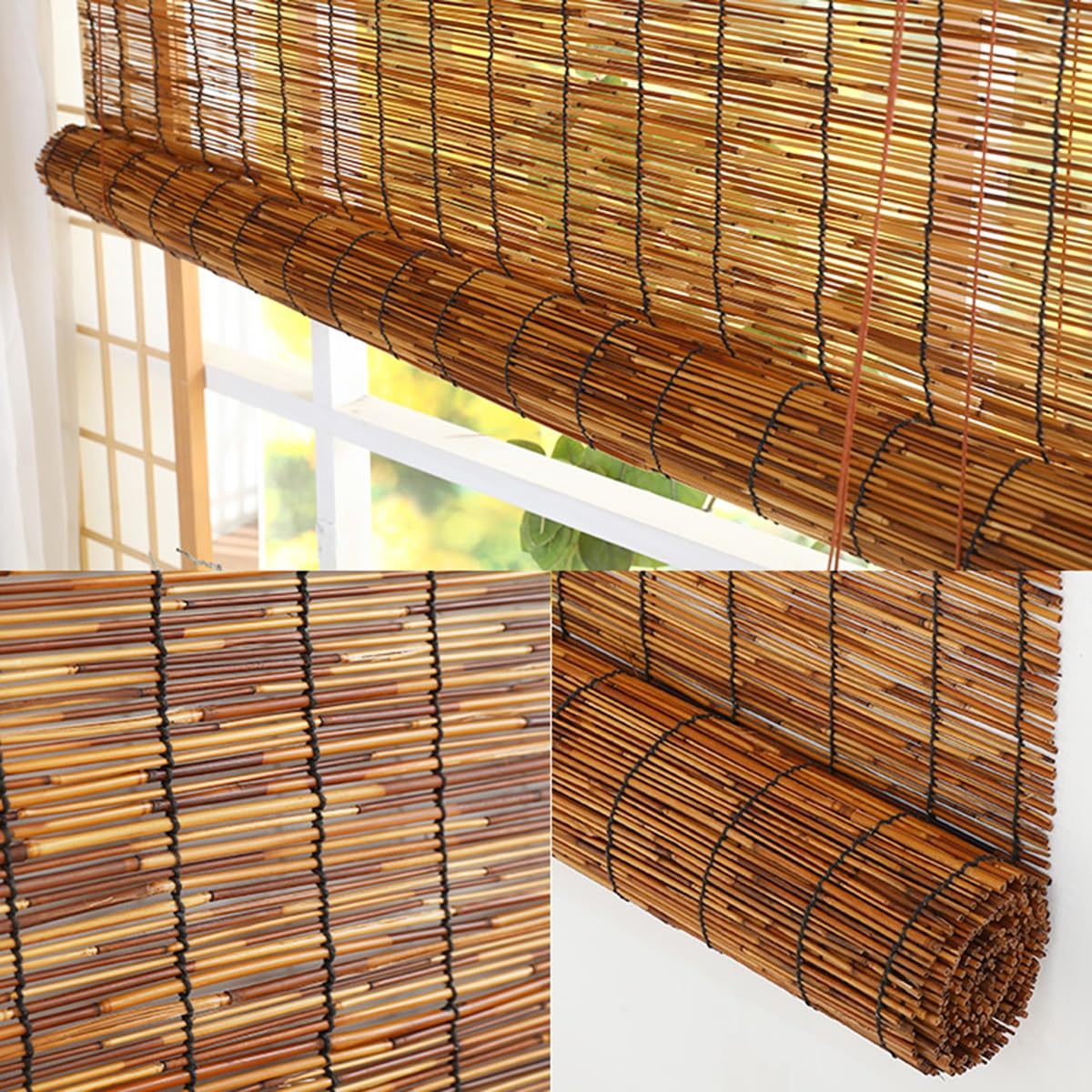 Bamboo Shades for Patio, Bamboo Window Blinds 11" 26" 31" 36" 42" 48" 53" 59" 64" 69" Bamboo Roll Up Blind for Balconies Laundry Kitchen Apartment Cordless, Cocoa(Size:33 in Width x 47 in High) WoodArtSupply