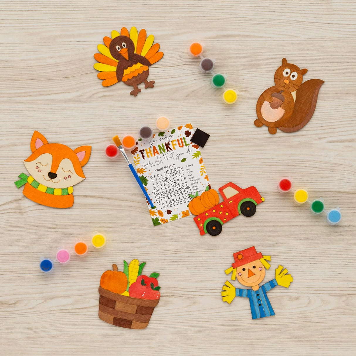 Fall Thanksgiving Crafts for Kids - 24 PCS DIY Wood Magnet Painting Kit with Cards - Thanksgiving Classroom Activities, Autumn Holiday Decorations, Fall Goodie Bag Favors for Boys & Girls GOGREENWOVEN