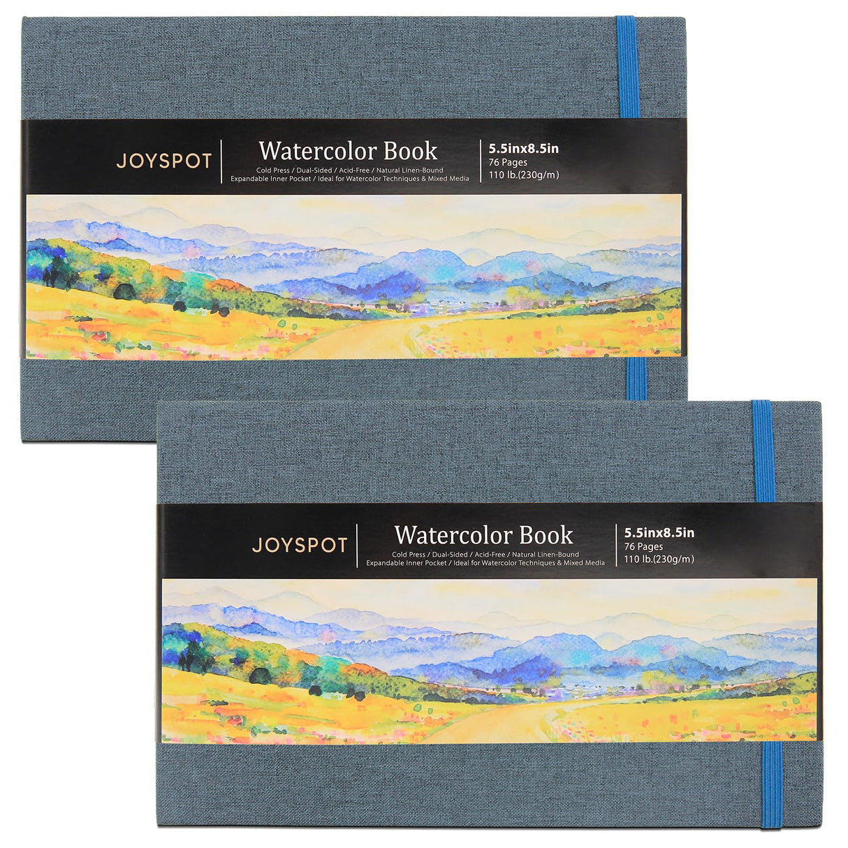 JOY SPOT! 5.5" x 8.5" Watercolor Pad, Pack of 2 (76 Sheets), 110 lb (230 GSM), Acid-Free Paper, Watercolor Book with Linen Bound for Watercolor Techniques and Mixed Media JOY SPOT!