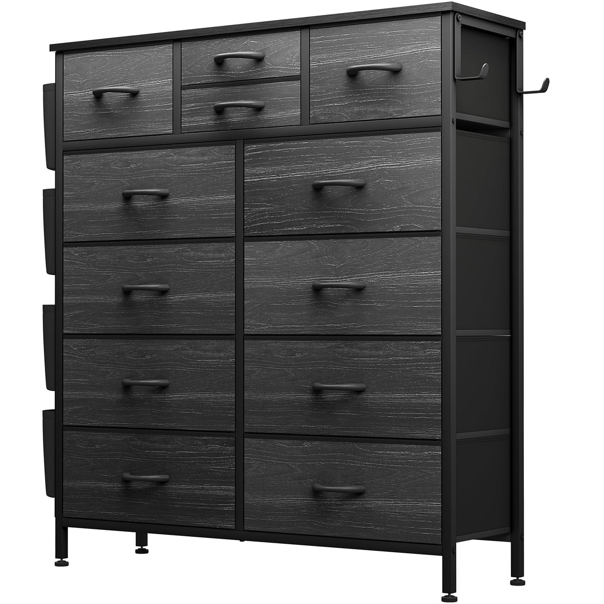 Lulive Dresser for Bedroom with 12 Drawers, Tall Dresser Chest of Drawers with Side Pockets and Hooks, Fabric Dresser Storage Tower for Closet, Hallway, Living Room (White) Lulive