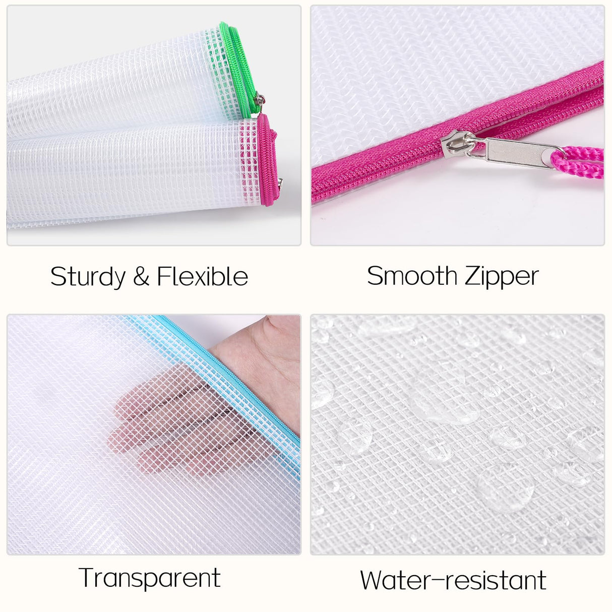 Sooez 24 Pack Mesh Zipper Pouch with Sticky Labels, A4 Mesh Bags for Board Game Puzzles Organization Storage, Durable Letter Size File Folders Organizer for Teacher School Classroom Office Supplies Sooez