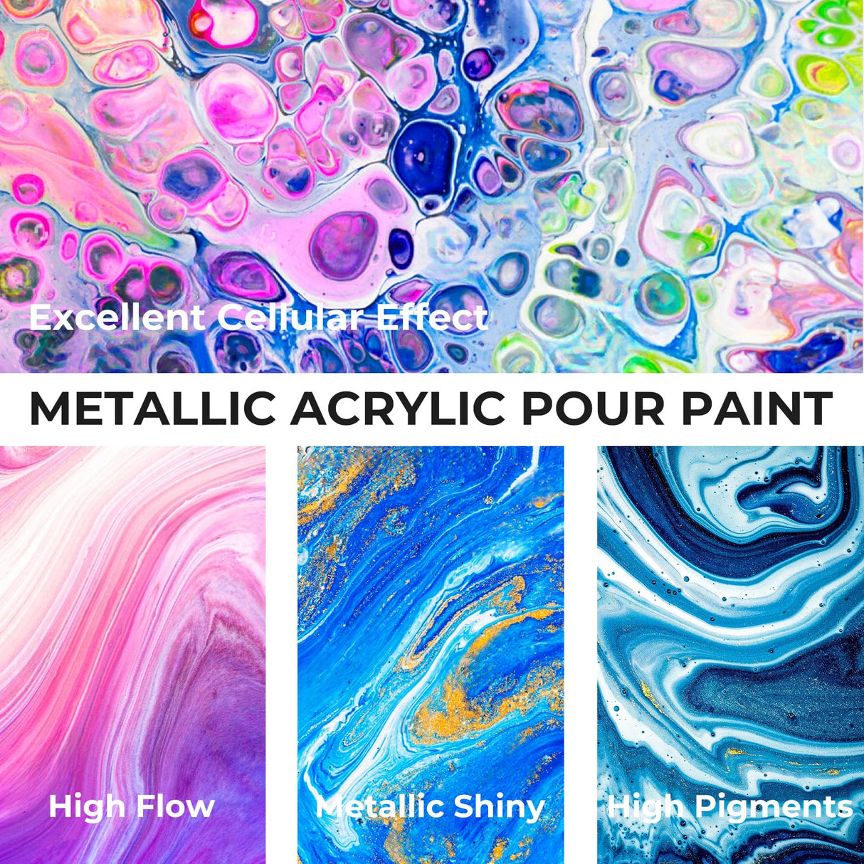 Nicpro 18 Colors 8.45oz Metallic Acrylic Pour Paint Supplies Kit, Large Volume Ready to Pour Premixed High Flow Pouring Paint Set with Silicone Pouring Oil, Gloves, Instructions for Beginner DIY Nicpro