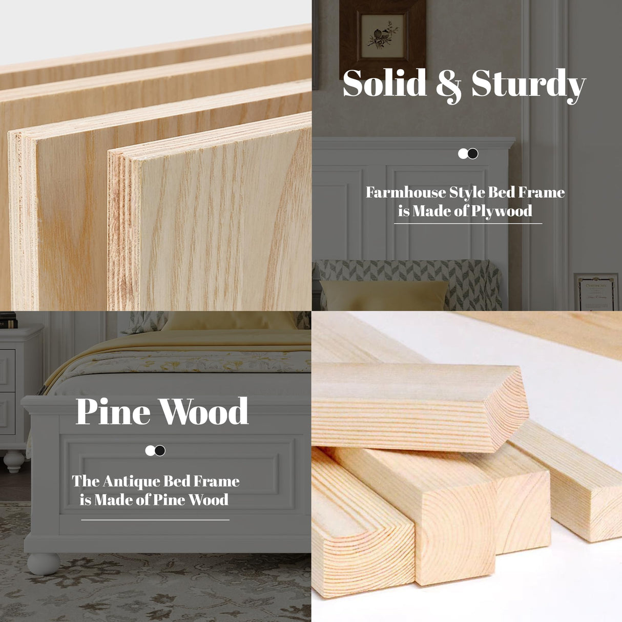 Duxelifin King Size Platform Beds for Bedroom, Tall Headboard King Bed Frame with Footboard, Pinewood Antique Bed Frame, Farmhouse Style, Noise-Free, No Box Spring Needed, White Duxelifin