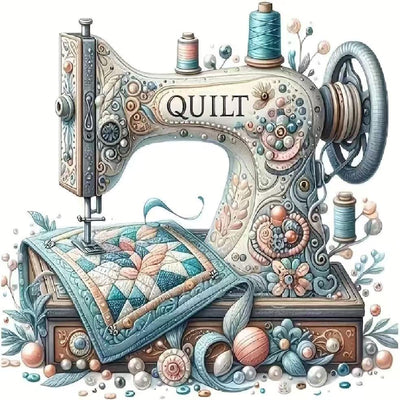 Sewing Machine Stamped Cross Stitch Kits - Vintage Sewing Machine Counted Cross Stitch Kits for Adults, Needlepoint Cross-Stitch Patterns Dimensions Needlecrafts Embroidery Kits 13.7x13.7 Inches