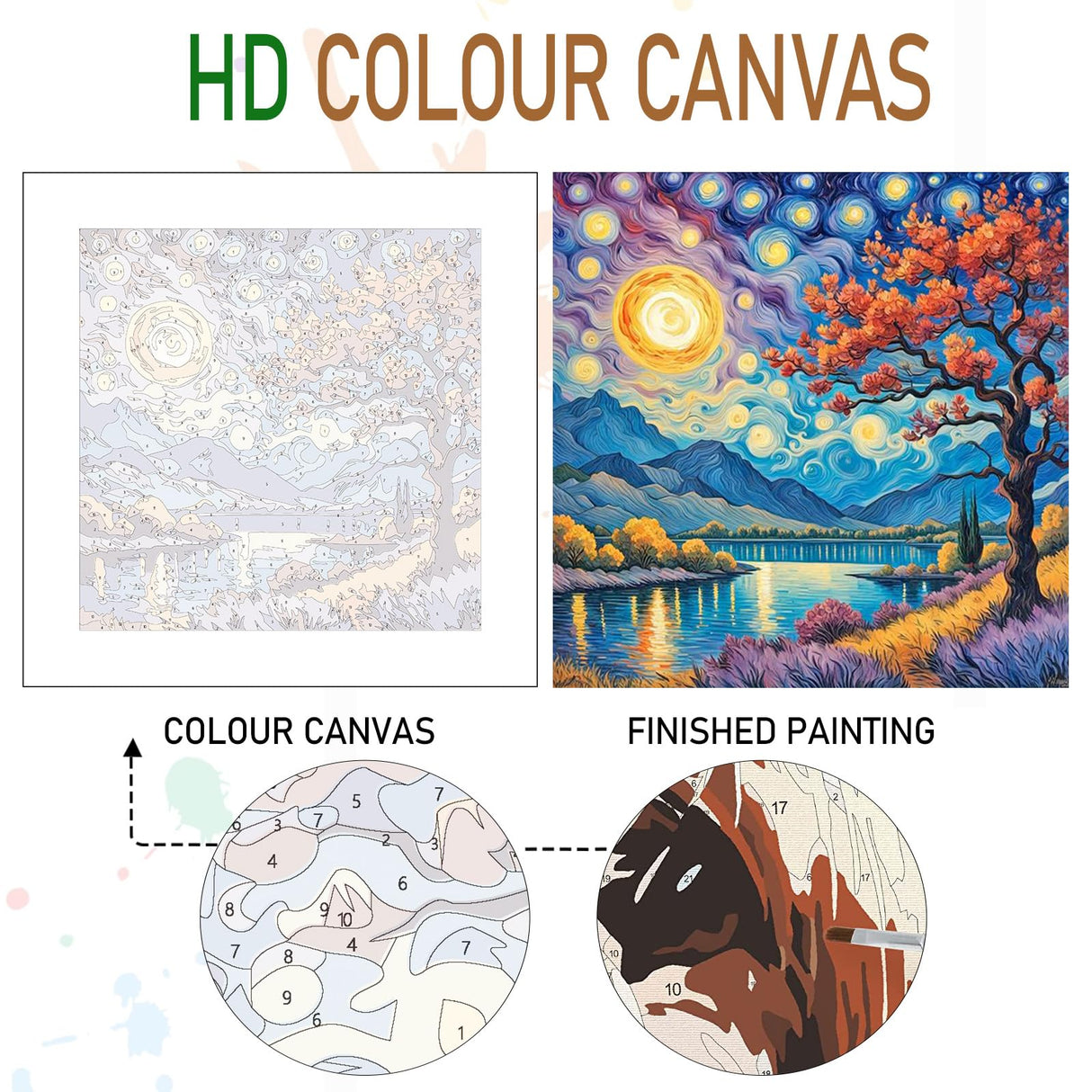 Amphol Paint by Number Kit for Adults Framed Canvas, Moon Landscape Adult Paint by Number Kits, Easy Acrylic Painting by Number with Exquisite Box - 10 x 10 Inch Amphol