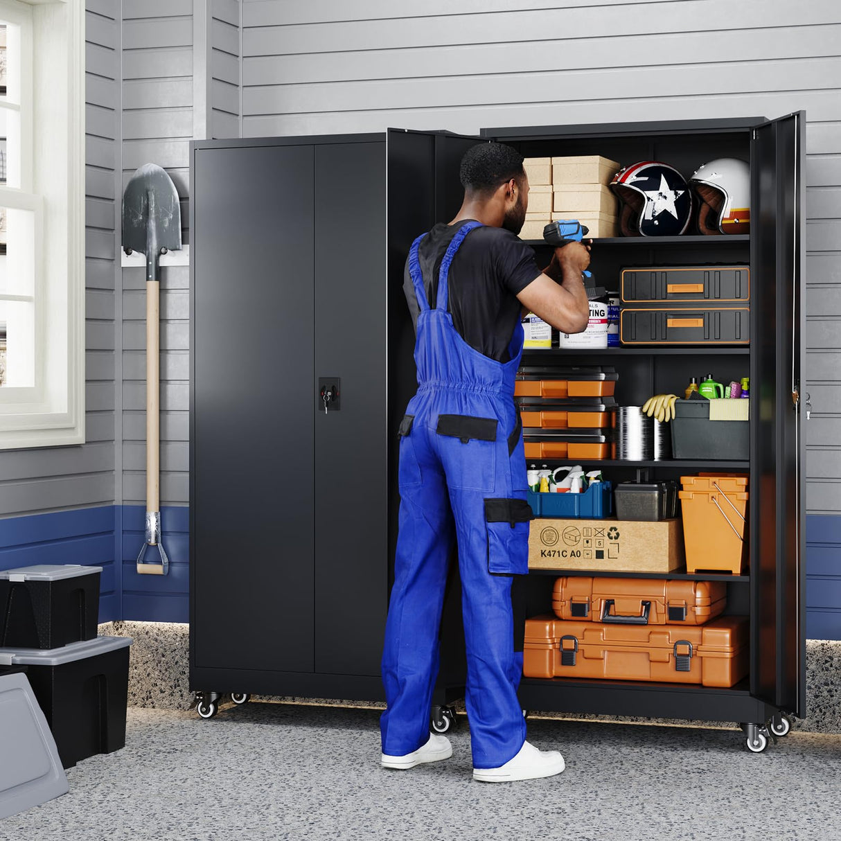 Yizosh Metal Garage Storage Cabinet with Locking Doors and Adjustable Shelves,- 75" Rolling Steel Tool Cabinet for Home Office,Garage,Warehouse Yizosh