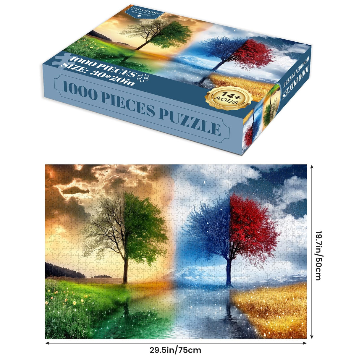 Adult Puzzle Classic Jigsaw Puzzle 1000 Pieces Wooden Puzzle DIY Seasons Landscape Tree Modern Home Decor Intellectual Game Wall Art Unique Gift 75x50cm najiaxiaowu