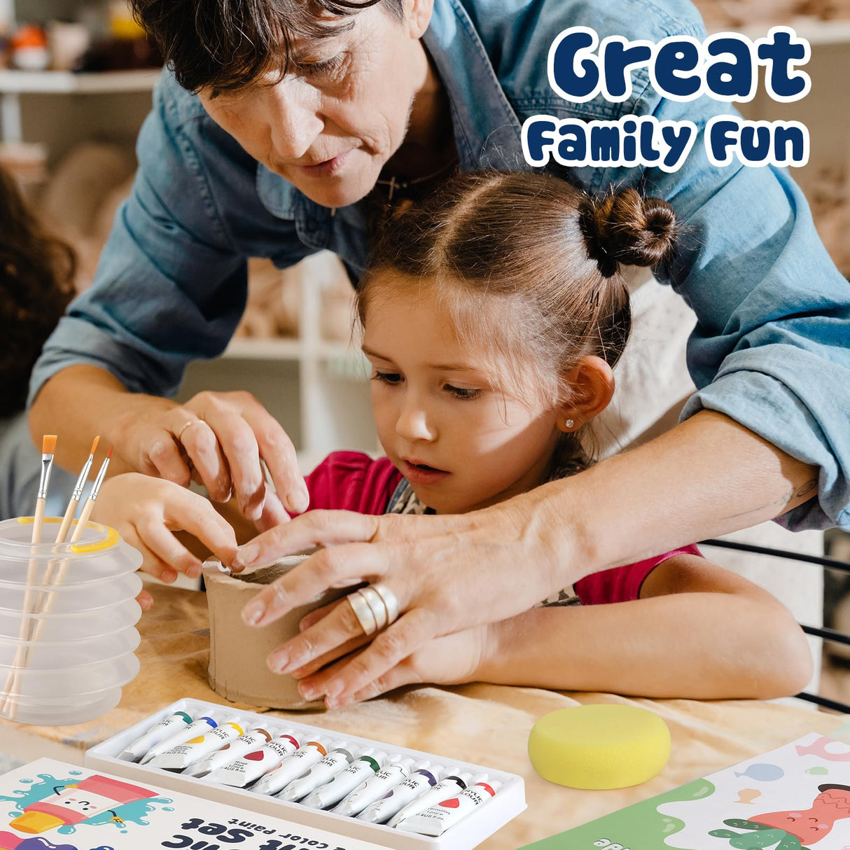 HEJIN Air Dry Clay Kit for Adults, 3.3Lbs Pottery Craft Kit for Beginners, Sculpting Tools Set & Step-by-Step Guide, 12 Paints, Paintbrush, Varnish, Sponge - Crafts for Adults for Birthdays Gift HEJIN