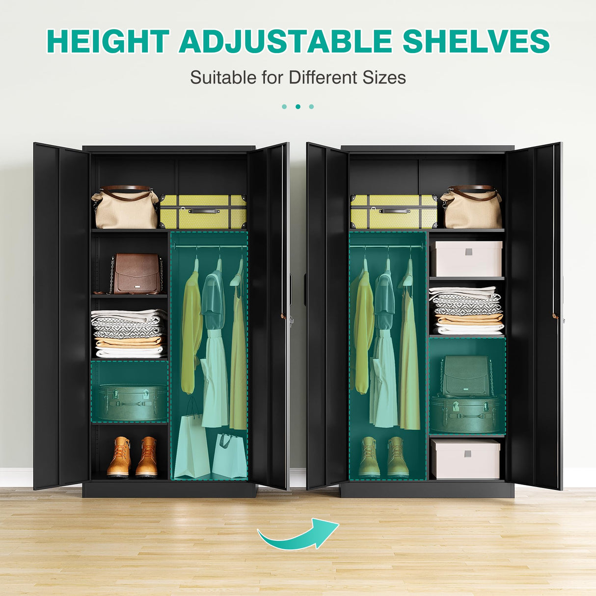 Metal Wardrobe Cabinet with Lock,72" Armoire Closet with Hanging Rod,Lockable Storage Locker,Black Storage Cabinet with Locking Doors,Garage Closet,Steel Wardrobe for Home,Bedroom,Office,Employee,Shop SISESOL