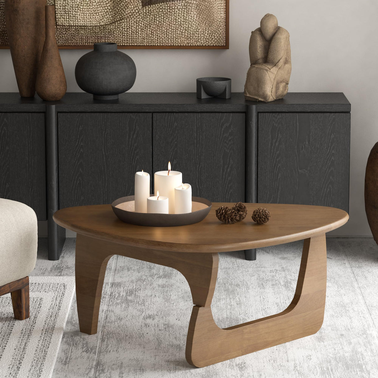 Mid Century Modern Coffee Table, Solid Wood Triangle Coffee Table for Living Room, Modern Tea Table for Home, 35.4x23.6x16.5 WFSRESTD