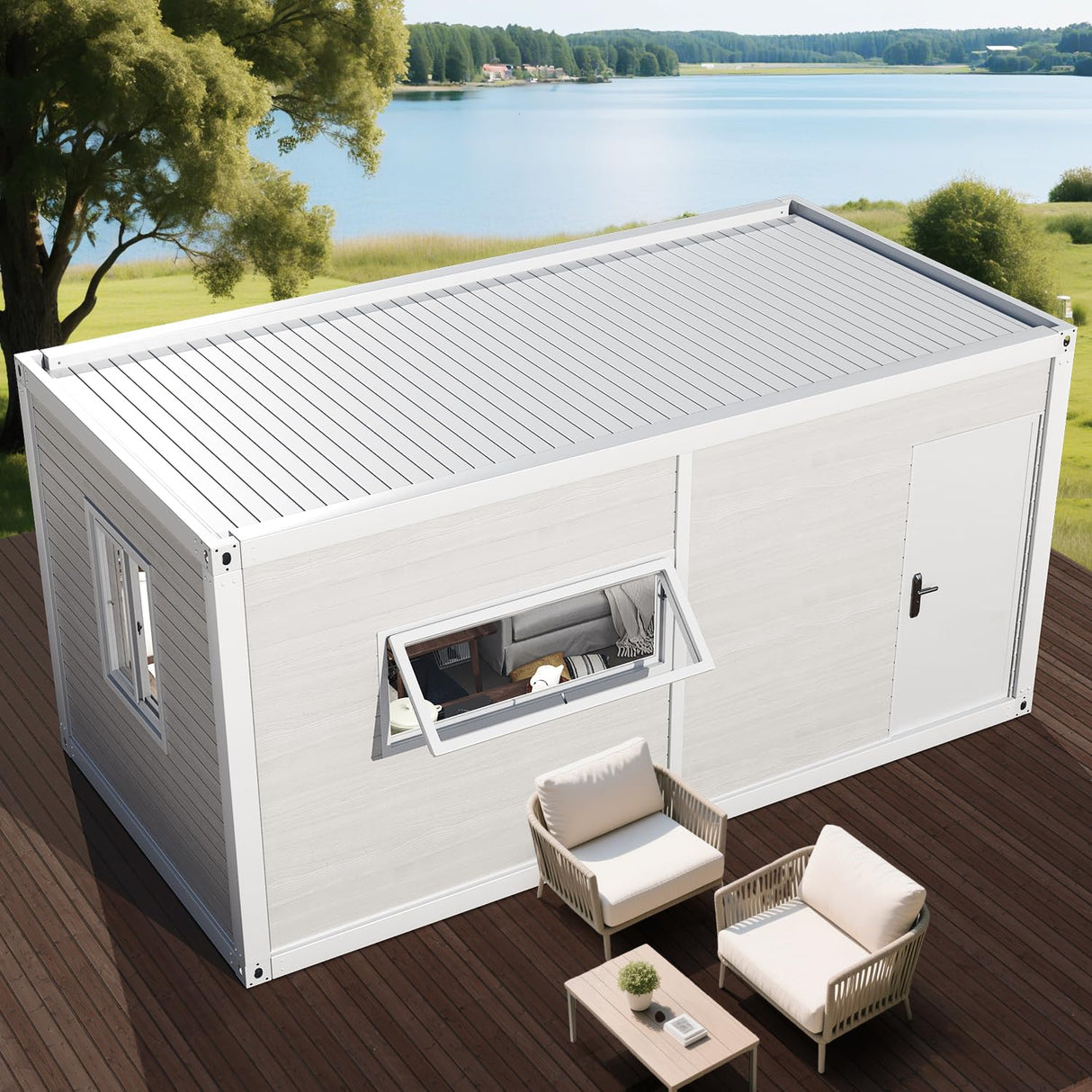 AMGUI Single Storey Tiny House: Modern Prefabricated Flat Pack House with Expandable Plastic Design, Portable Modular Home for Hotel, Office or Villa - Includes Bathroom and On-site Installation AMGUI
