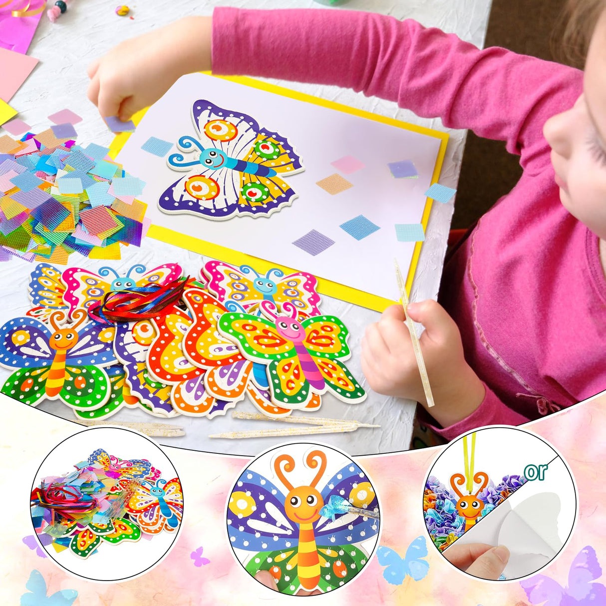 MEZOOM 12pcs Butterfly Craft Set for Kid Creative Butterfly Poke Art Toy Make Your Own Butterfly Poking Art Crafts for 4-12 Years Kid School Classroom Art Craft Activity Gift, Small MEZOOM