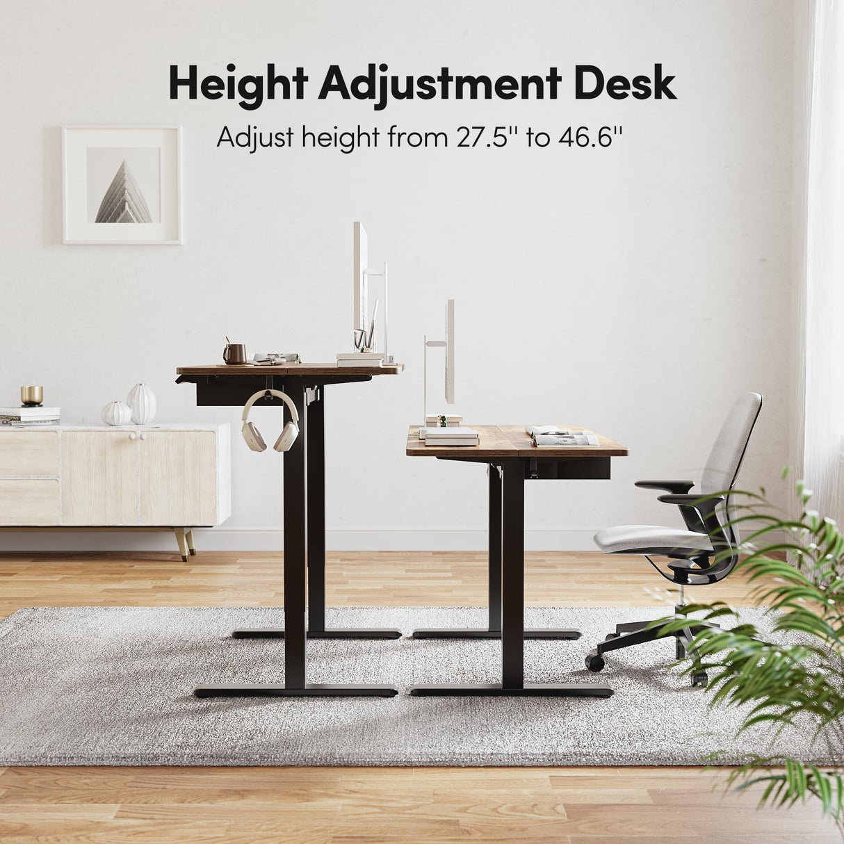 BANTI 48x24 Inches Electric Standing Desk with Drawer, Adjustable Height Sit Stand Desk, Stand Up Home Office Desk, Ergonomic Computer Desk, Rustic Brown BANTI