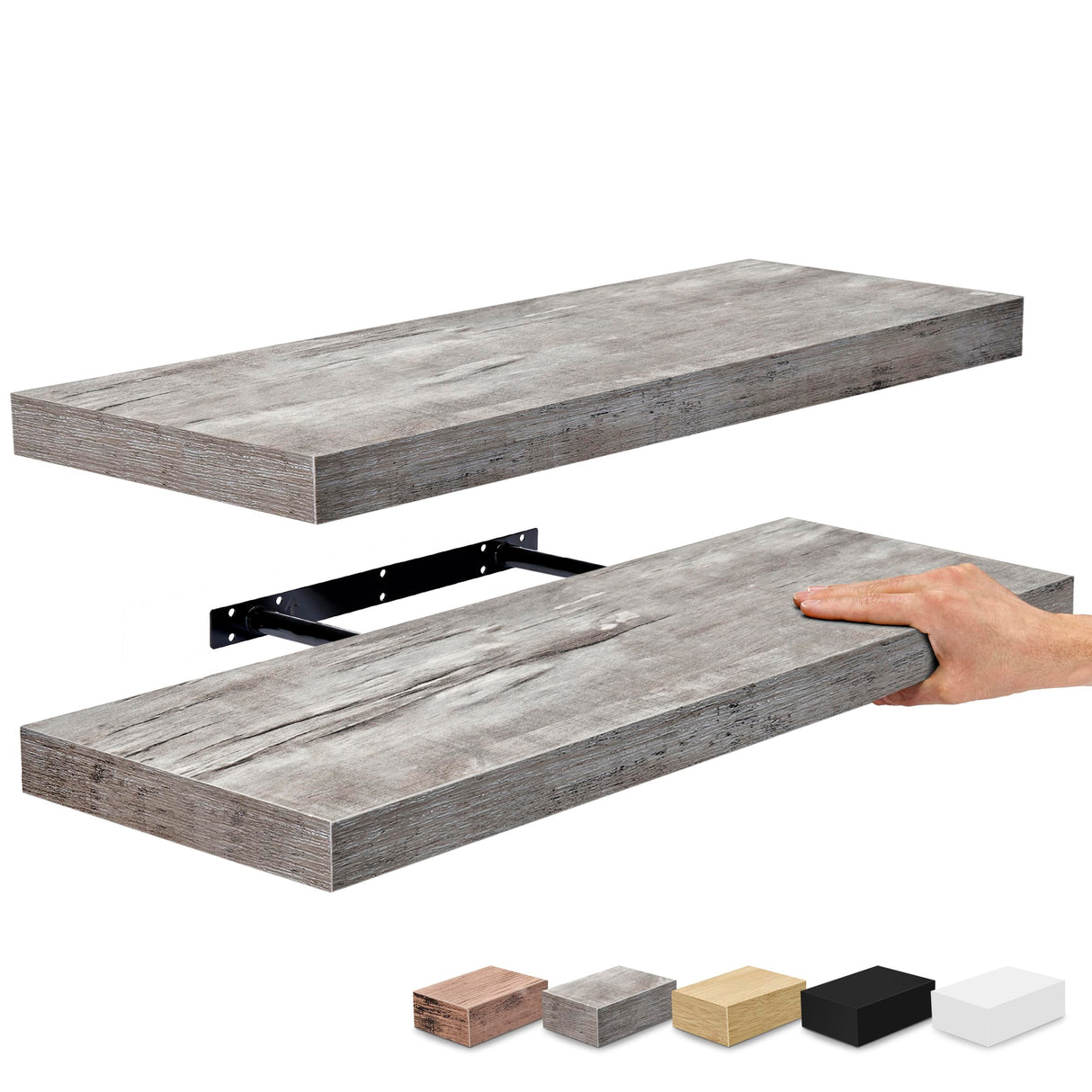 Sorbus Floating Shelves, Wall Shelves for Bedroom, Kitchen, Living Room, Bathroom Shelves Over The Toilet, Home Decor, Farmhouse, 24 x 9 Inch Wall Mounted Floating Shelves for Wall, 2 Pack Rustic Grey Sorbus
