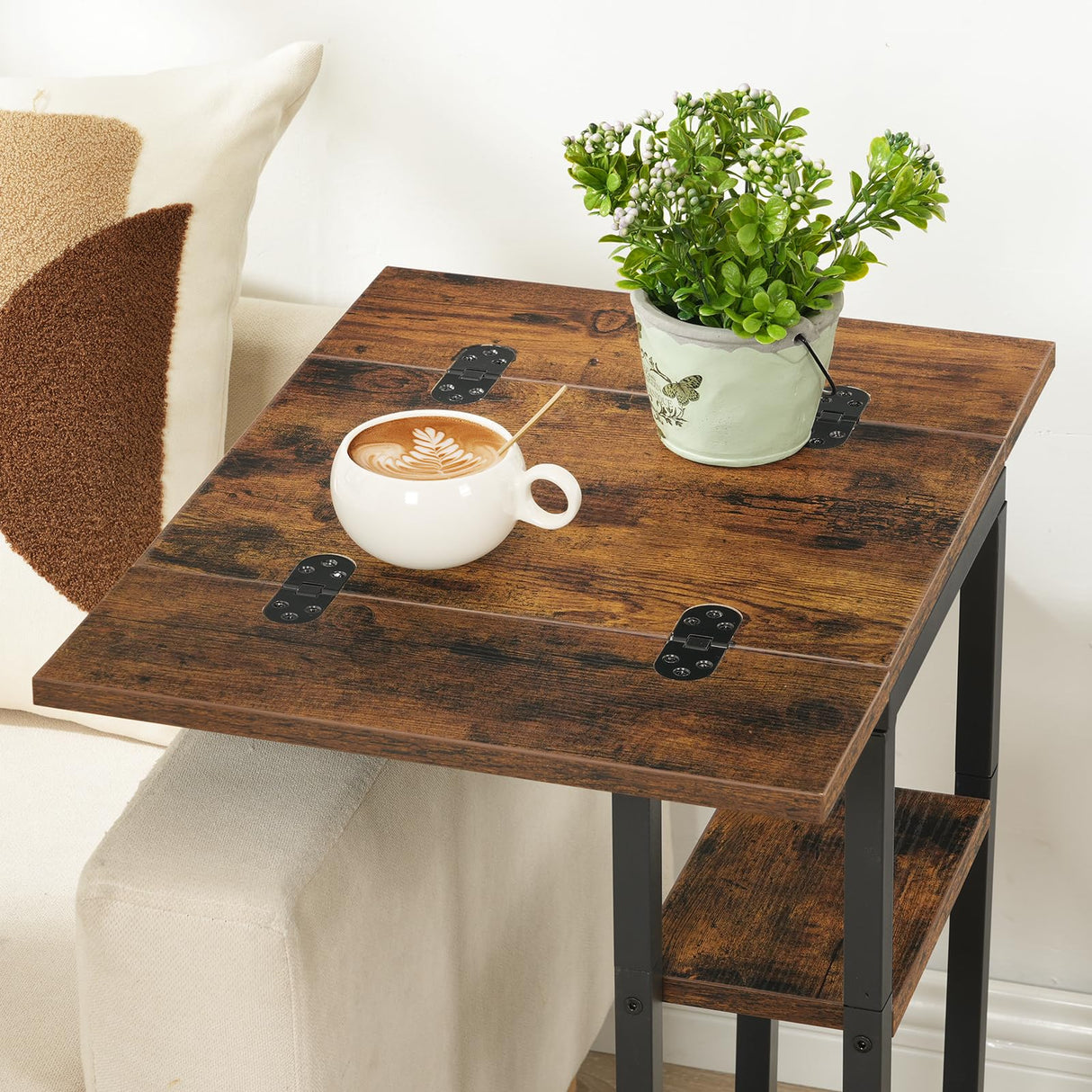 HOOBRO Foldable End Table, C Shaped Side Table with Storage Shelf, Small Snack Table Suitable for Living Room Bedroom Small Spaces, Easy Assembly, Rustic Brown BF29SF01 HOOBRO