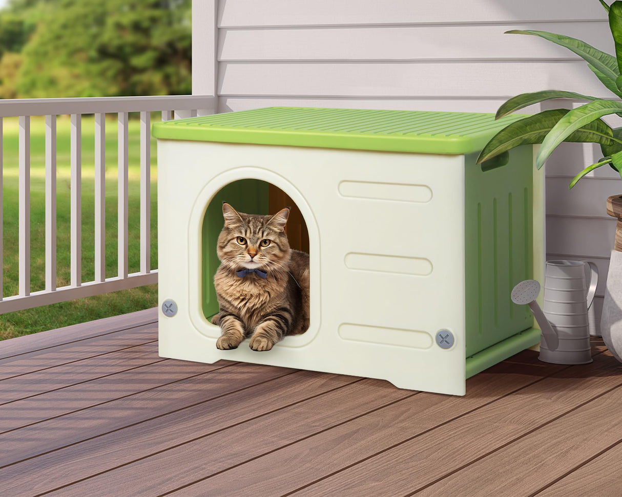 Waterproof Cat House Outdoor Indoor, Plastic Cat House for Outdoor Cats Feral Cat House Outdoor, Sturdy Cat Bed for Small Pet, Spacious, Assemble Easily -Grey Rockever