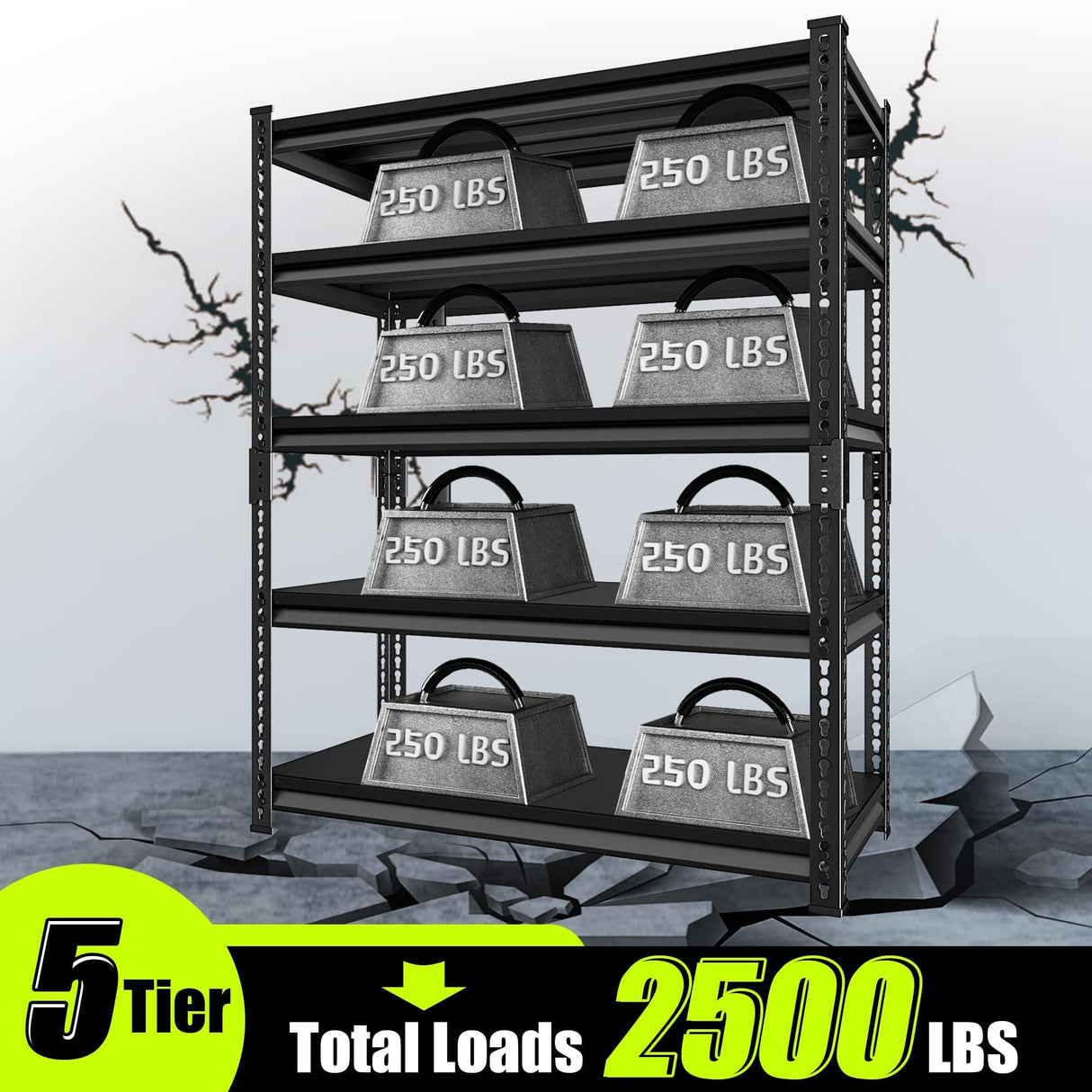 SDXYSTCE Garage Shelving Heavy Duty 2500LBS Loads, 48" W Adjustable Garage Storage Shelves, 5-Tier Metal Shelving Units and Storage, Industrial Utility Shelf, 48" Wx18 Dx78 H,Black SDXYSTCE