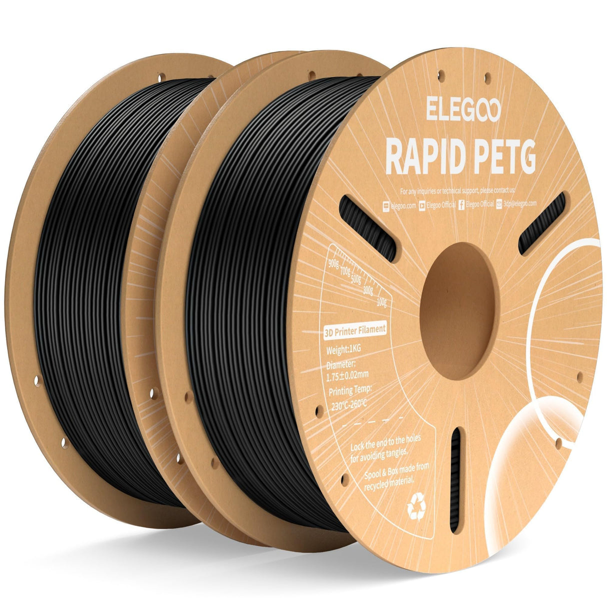 ELEGOO Rapid PETG Filament 1.75mm Black 2KG, High Speed Up to 600mm/s 3D Printer Filament Dimensional Accuracy +/- 0.02 mm, 1kg Cardboard Spool(2.2lbs) Fits for Most FDM 3D Printers ELEGOO