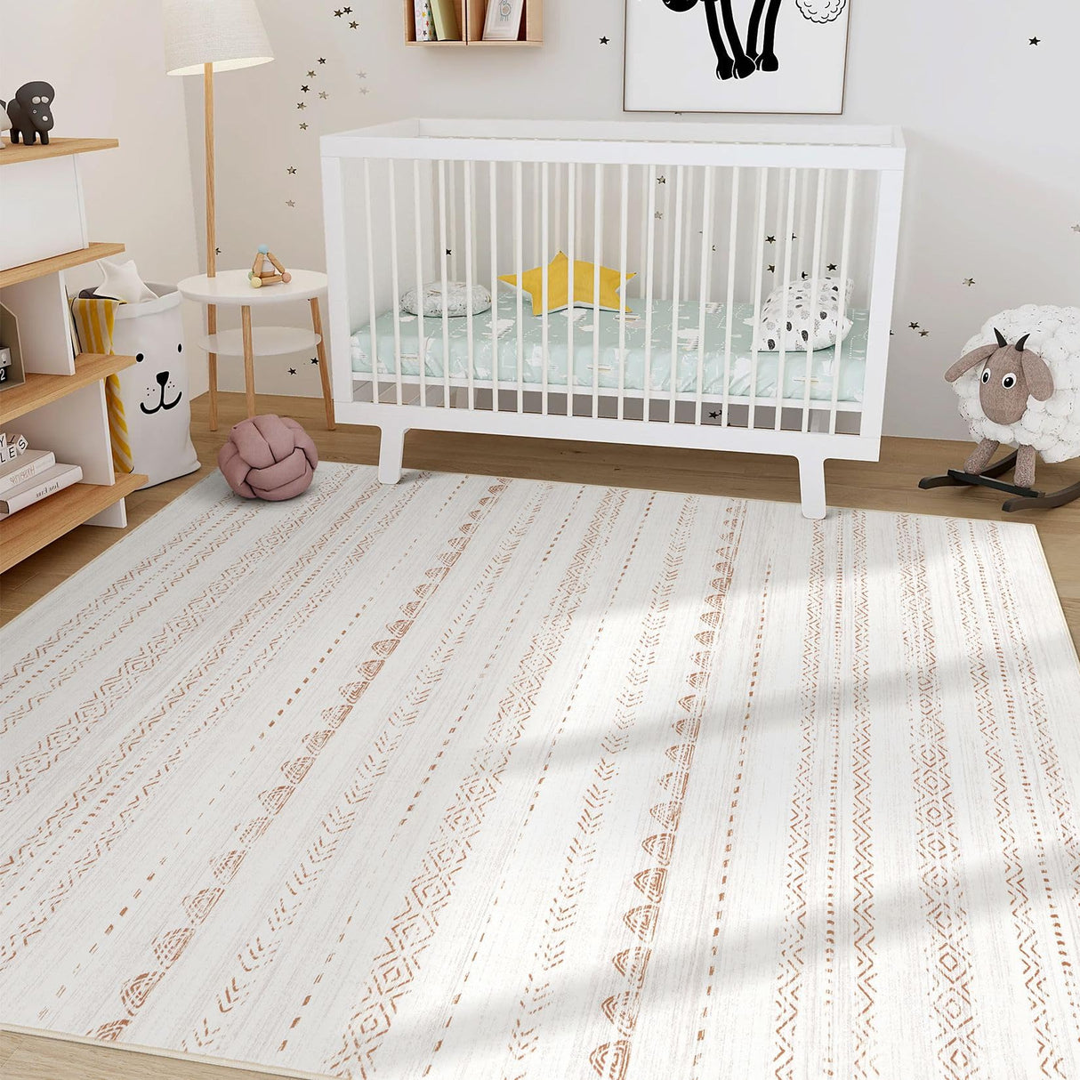 Area Rug Living Room Rugs: 5x7 Washable Boho Large Neutral Farmhouse Soft Moroccan Stain Resistant Indoor Floor Carpet for Bedroom Nursery Kids Playroom Office Dining Room Home House Decor- Brown Nakagishi