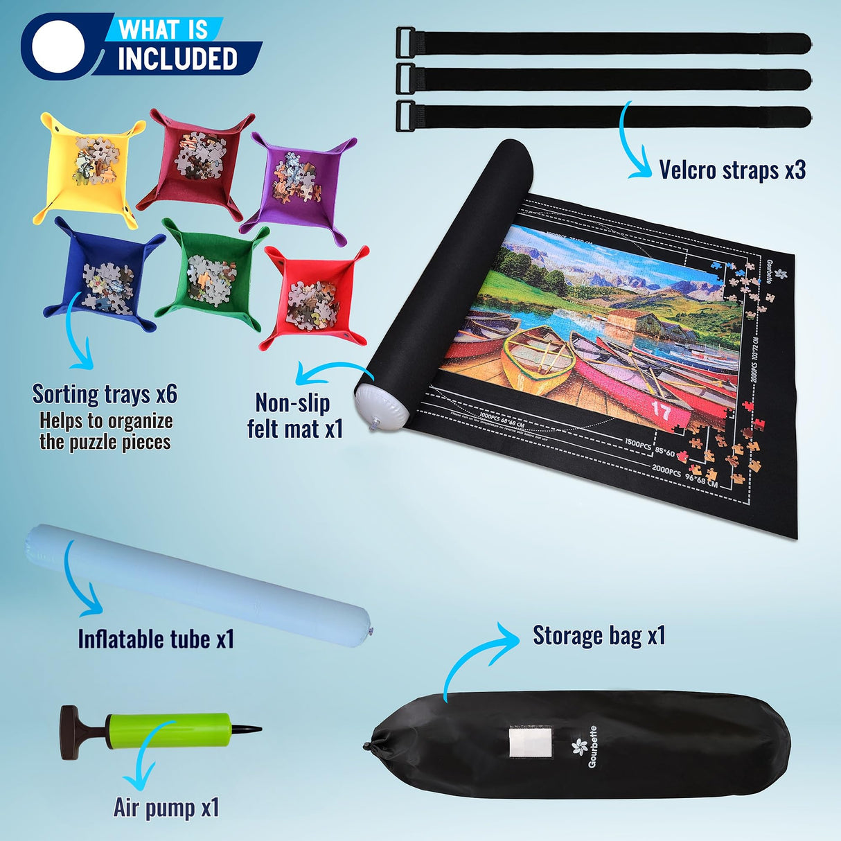 Gourbette Black 2000 Pieces Jigsaw Puzzle Mat Roll Up | Unique Design, Portable Puzzle Board for Adults & Kids, Stow and Go Puzzle Saver | Puzzle Keeper Storage Saver 2000 1500 1000 500 Piece Puzzles Gourbette