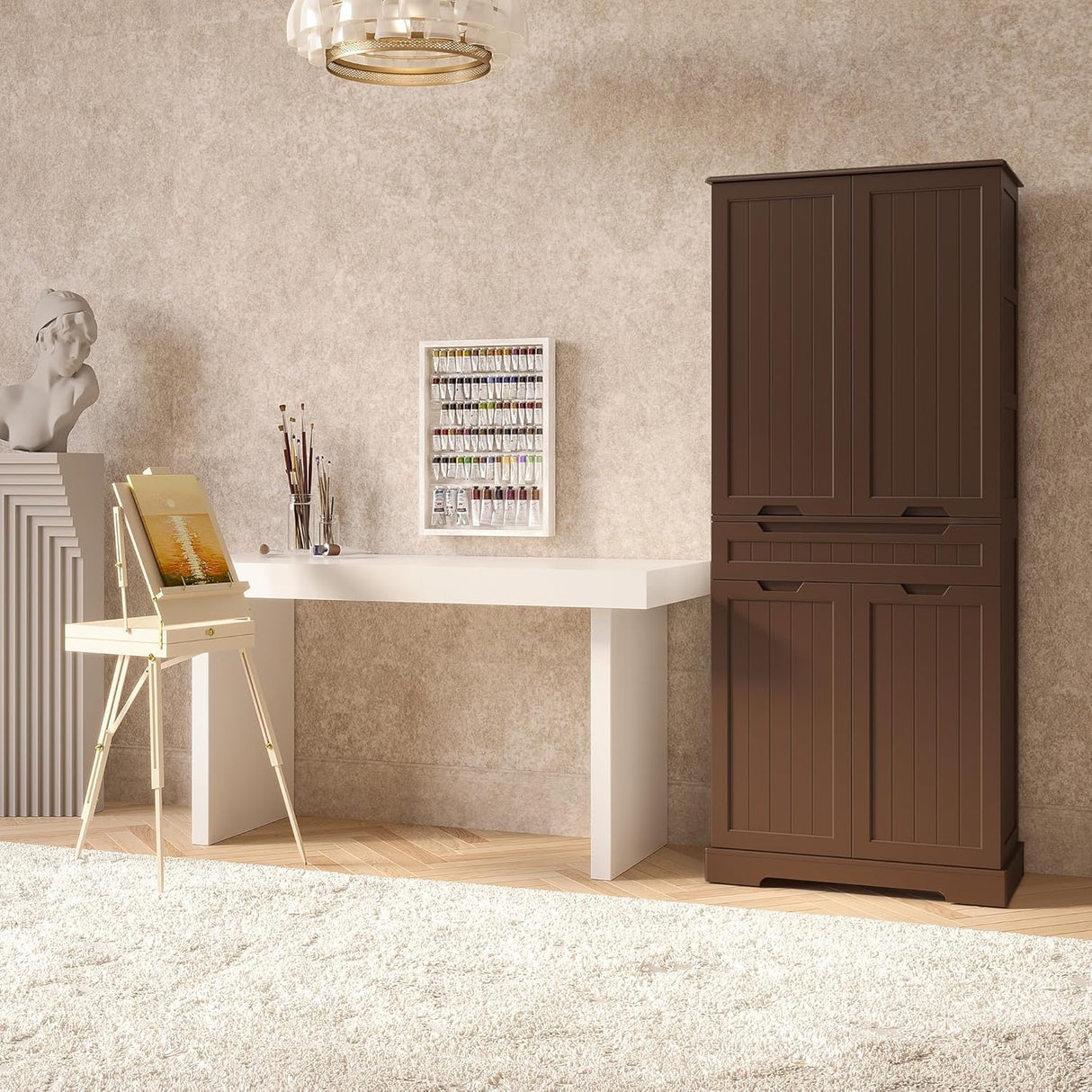 Gizoon 71" Kitchen Storage Cabinet with Doors and Shelves Large Pantry Storage Cabinet Freestanding Bathroom Cabinet with Drawer for Dining Room Craft Room, Dark Brown Gizoon