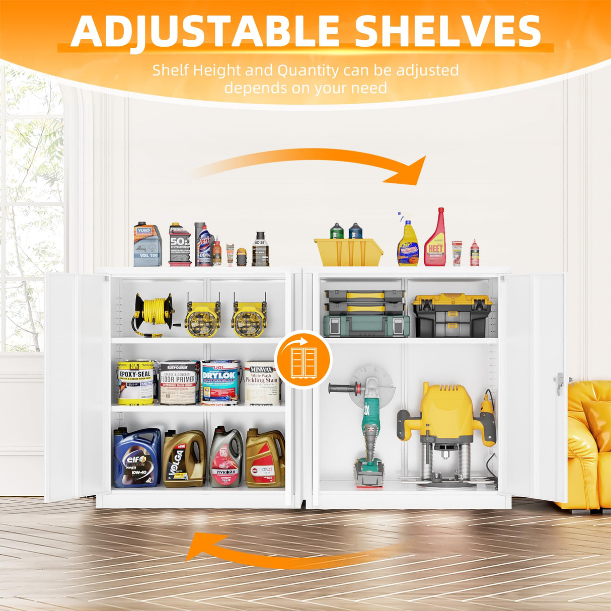 INTERGREAT Metal Storage Cabinet with Doors and Shelves,Lockable Storage Cabinet for Office,36”White Metal Utility Cabinets Garage Cabinets for Home Office, Garage, Kitchen, Shop INTERGREAT